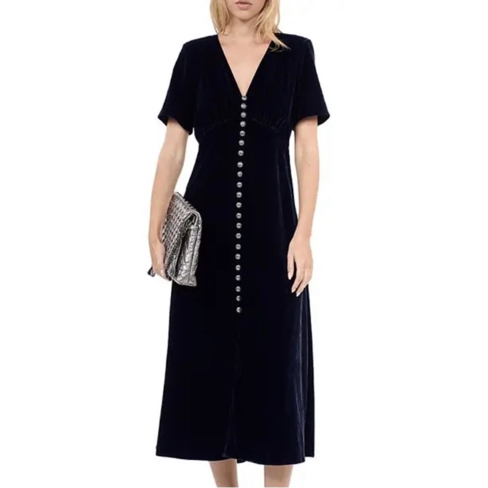 NWT  The Kooples Velvet Short Sleeve Midi Dress! Navy